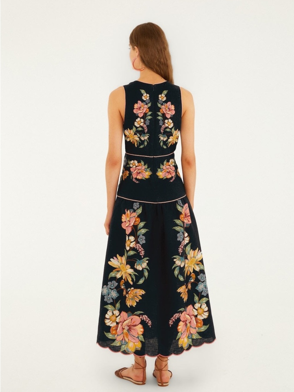 FARM Rio Maira Floral Dark Blue Linen Midi Dress Size XS NWT - Picture 13 of 16